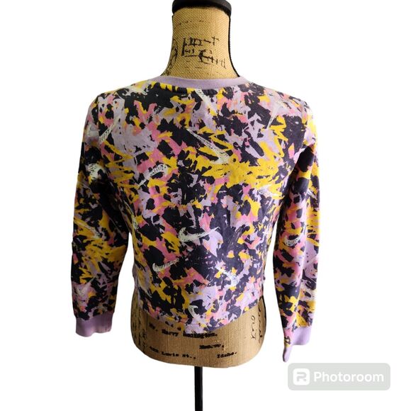 Nike Color Splatter Long Sleeved Cropped Sweater Center Metallic Swoosh SZ Large - Picture 3 of 4